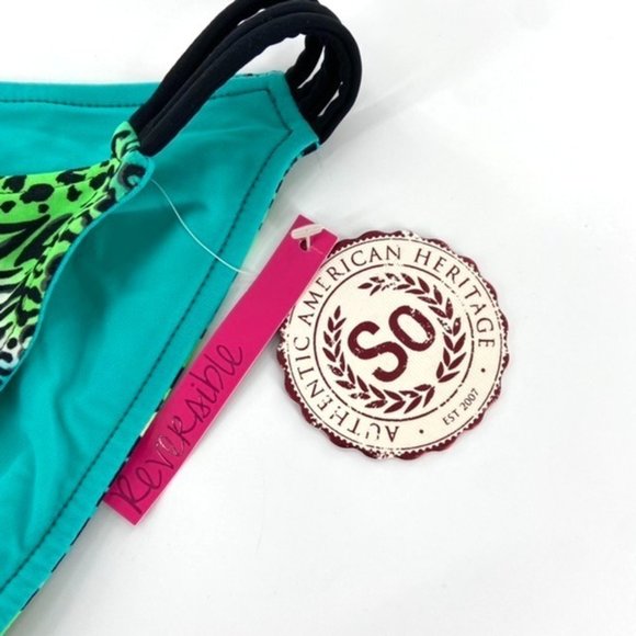 Reversible Swimsuit Bikini Bottoms Juniors Size XS Teal Green Animal Print NWT - Picture 3 of 8